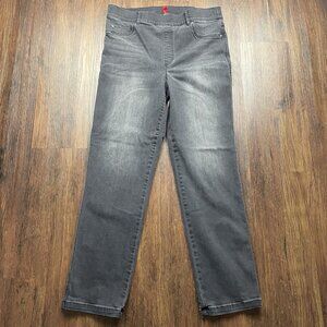SPANX Straight Leg Pull On Jeans Black Wash Distressed Women’s Size XL